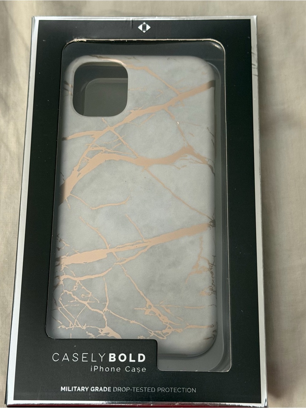 Casely Bold Gray Marble iPhone Case with Rose Gold Veins